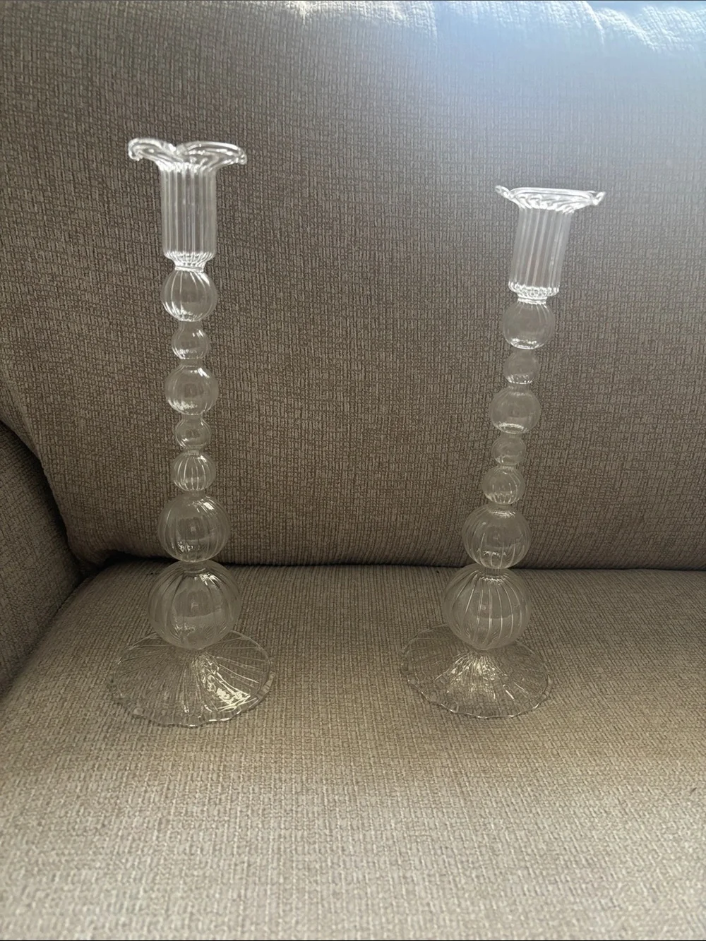 Mud Pie Clear Ribbed Glass Ball Candlestick Pair